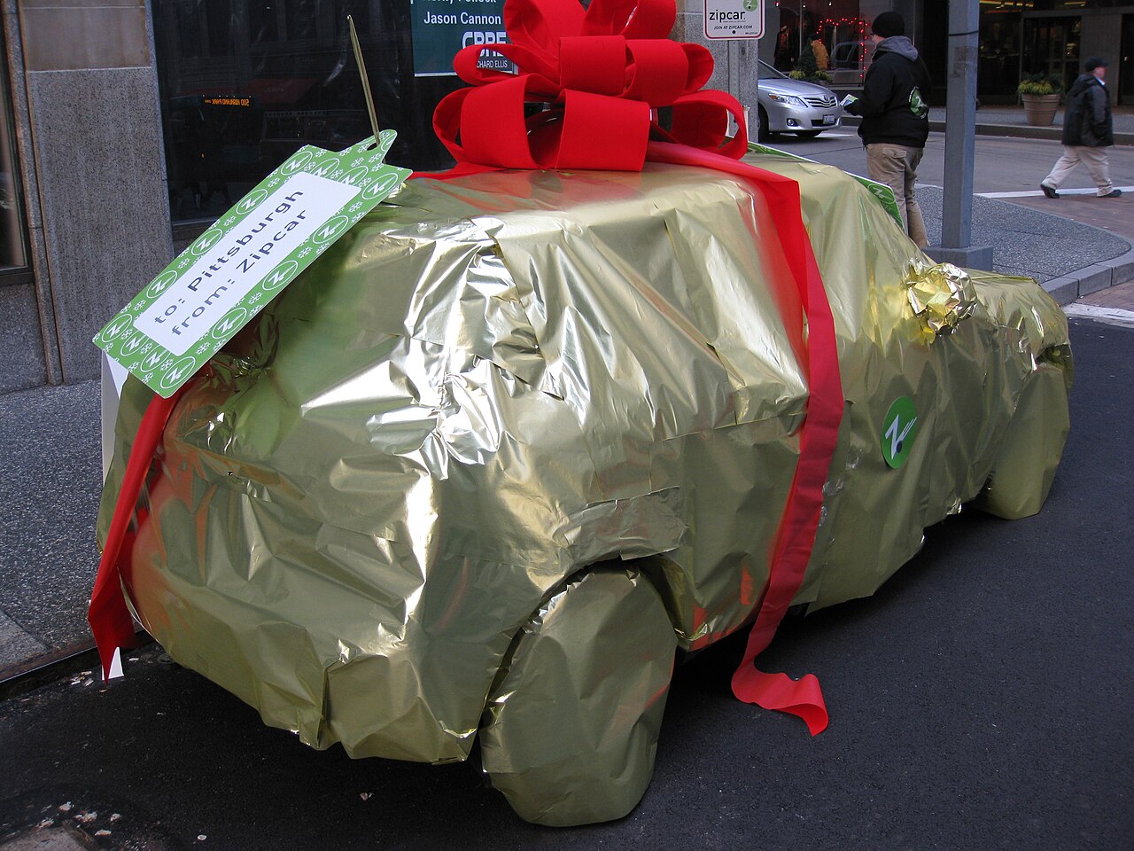 A wrapped gift with a ribbon